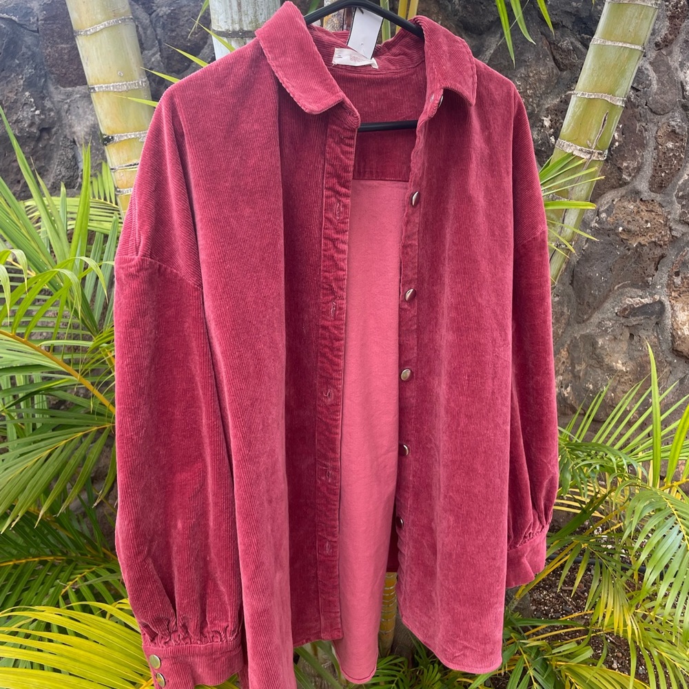 Red corduroy oversized button up - vintage La Vie En Rose design